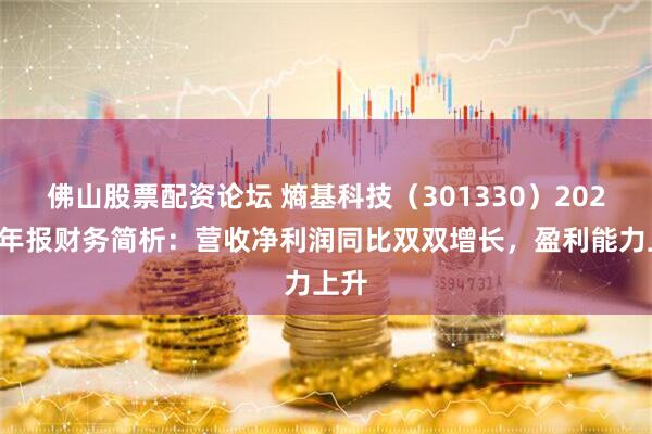 佛山股票配资论坛 熵基科技（301330）2024年年报财务简析：营收净利润同比双双增长，盈利能力上升